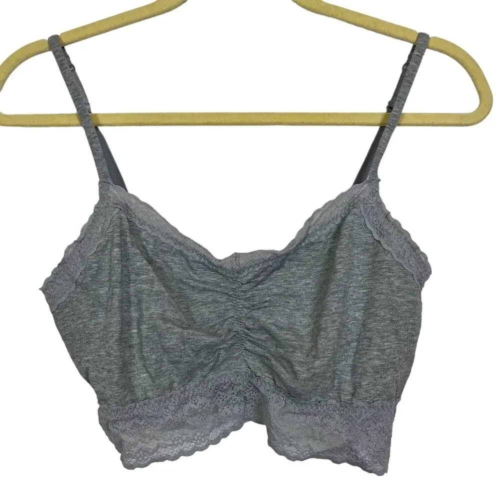 VICTORIA'S SECRET Heather Gray Lace Trim Wireless Unlined Bralette Casual Bra L
